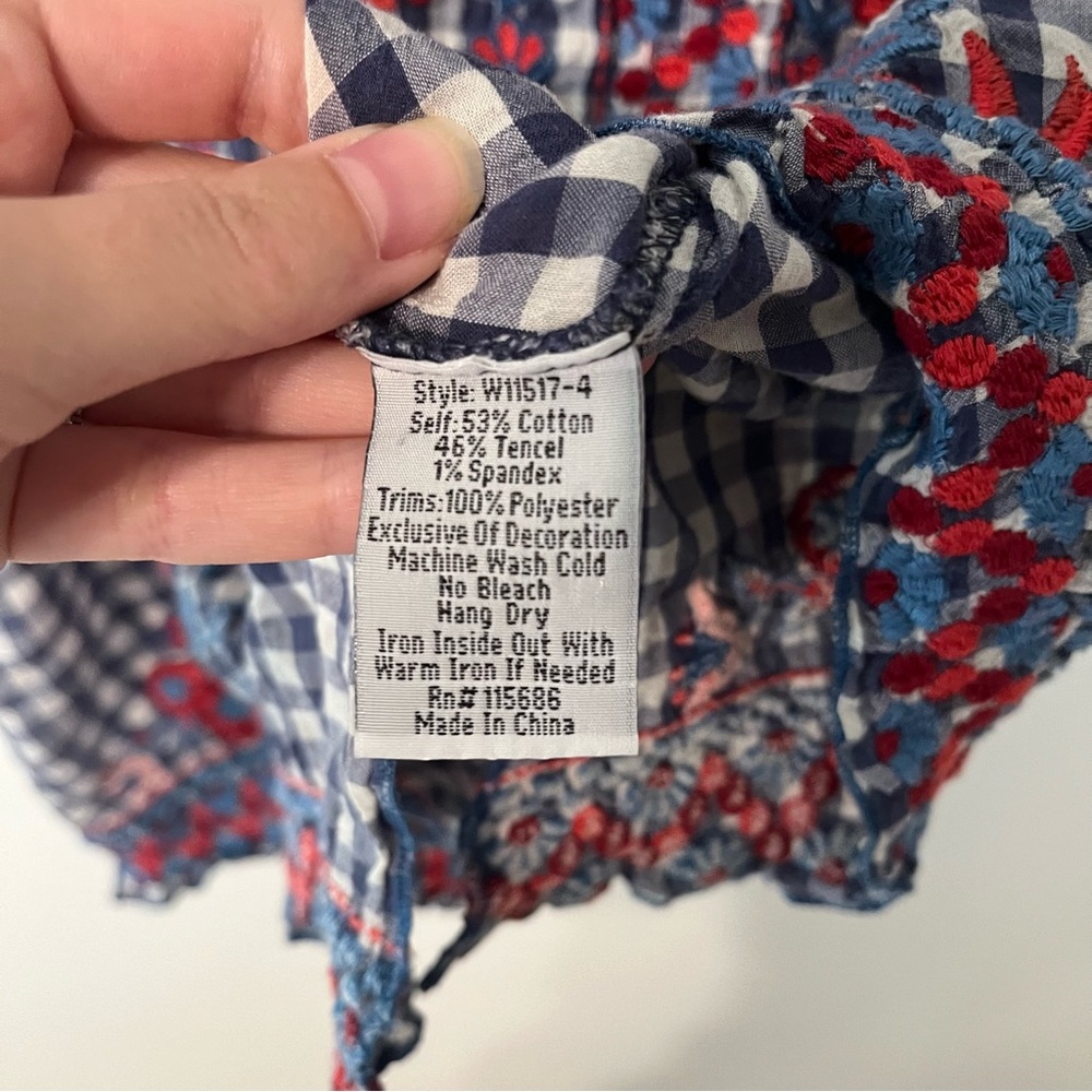 Johnny Was Workshop Blue Gingham Embroidered Flor… - image 7